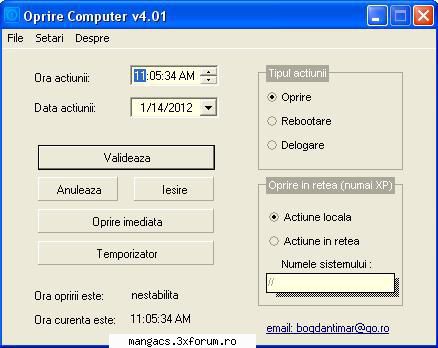 program pentru oprit pc la anumita ora! 


                                 program pentru oprit pc